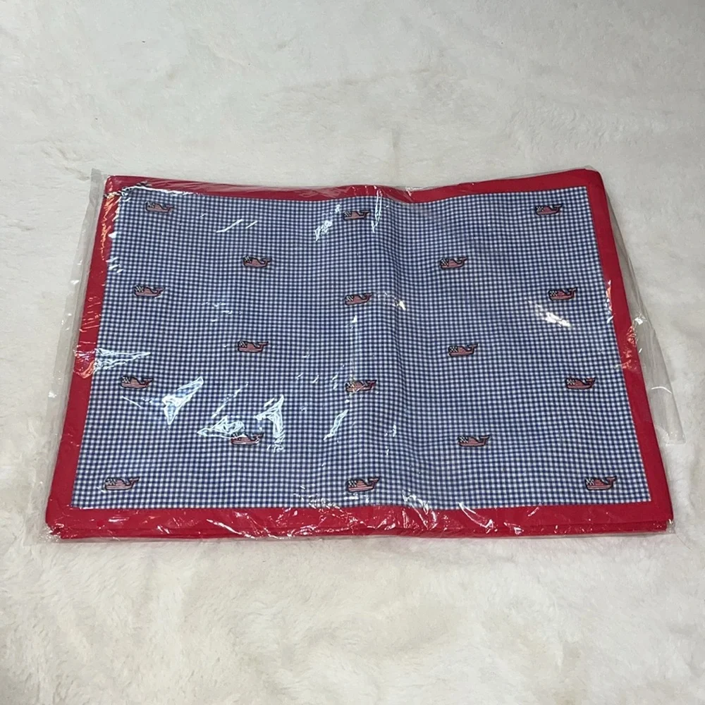 4 Vineyard Vines Gingham Whale Cloth Placemats Fourth of July Preppy Decor
